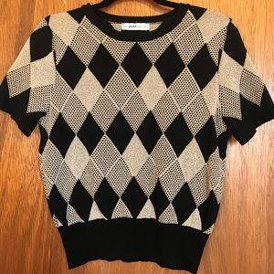 Zara Knit Gold Argyle Sweater